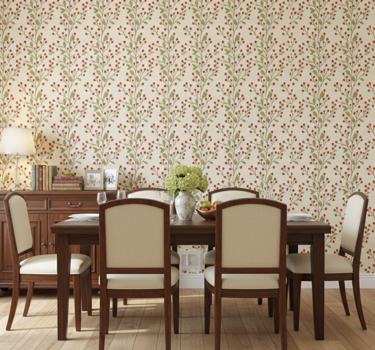 Tapeta do jadalni z kwiatami i jagodami - TenStickers