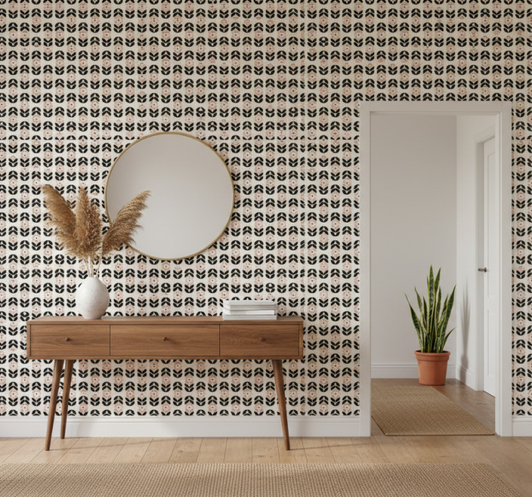 Tapeta do korytarza w beżową geometryczną powtarzalność - TenStickers