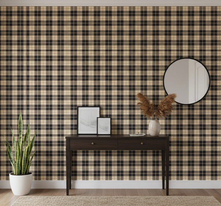 Tapeta do korytarza w beżowe wzory w czarne linie - TenStickers