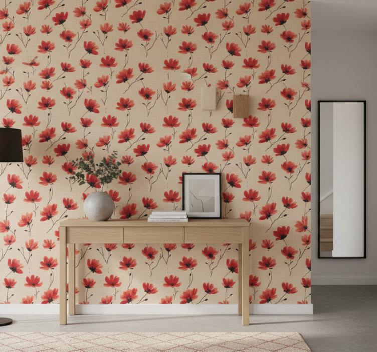 Tapeta do korytarza w czerwone maki akwarela - TenStickers
