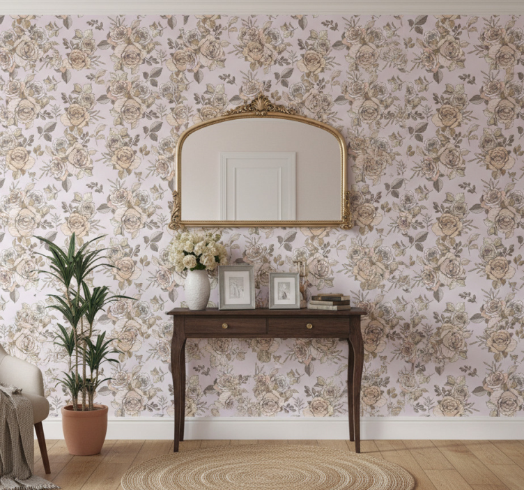 Tapeta do korytarza w delikatny motyw róż - TenStickers