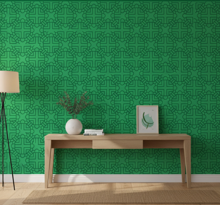 Tapeta do korytarza w geometryczny zielony wzór - TenStickers
