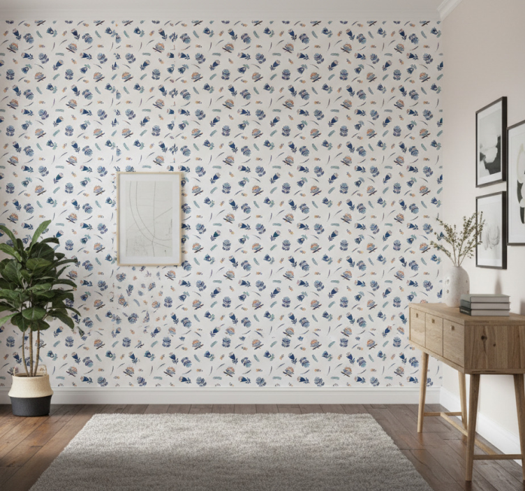 Tapeta do korytarza w niebieski ludowy wzór - TenStickers