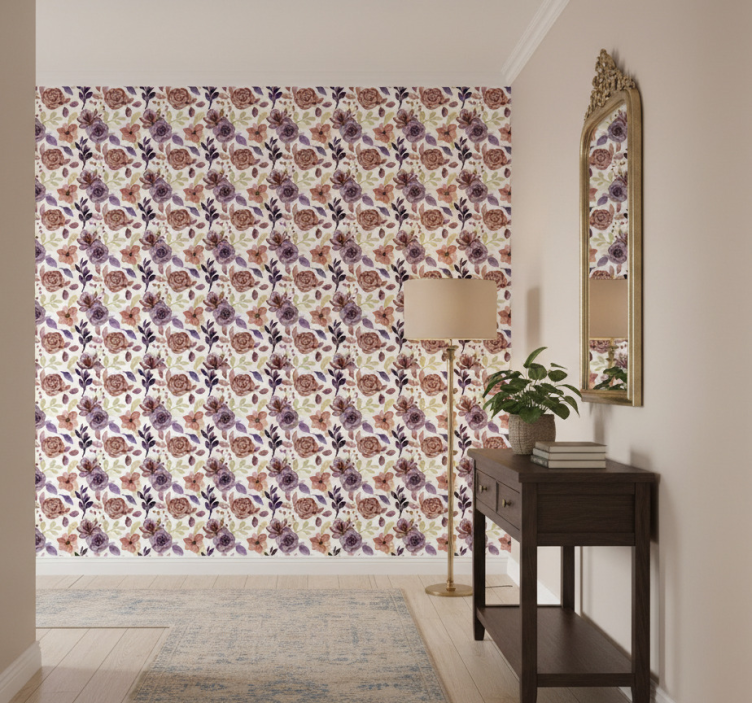 Tapeta do korytarza w różane i kwiatowe wzory - TenStickers