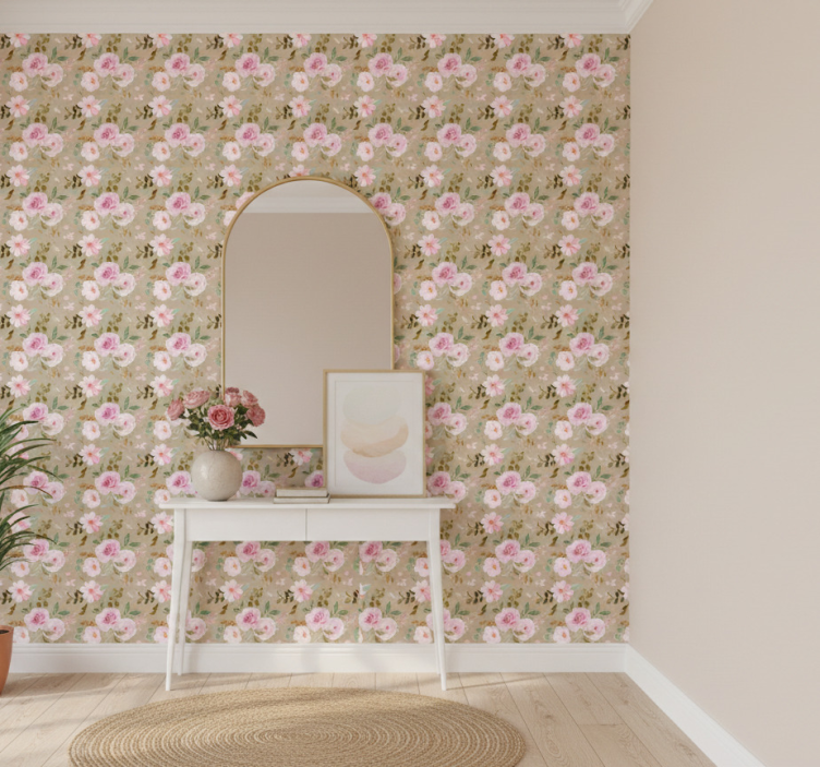 Tapeta do korytarza w różowe kwiaty - TenStickers