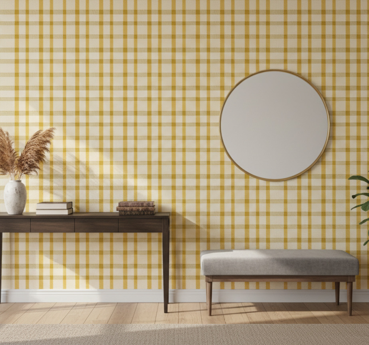 Tapeta do korytarza w żółto-białe wzory kwadratów - TenStickers