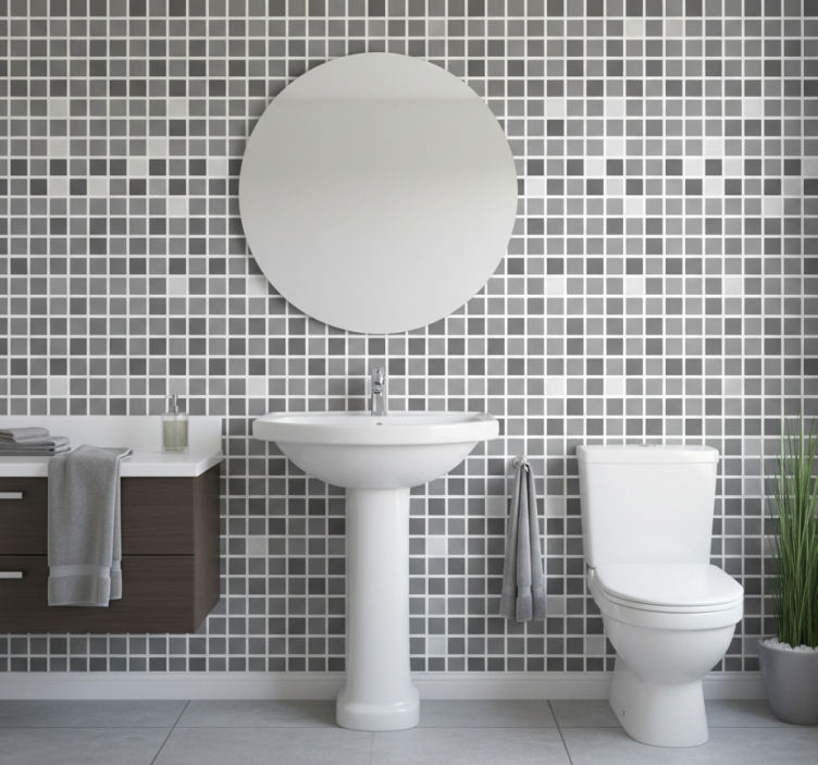 Tapeta do łazienki w odcieniach szarości - TenStickers