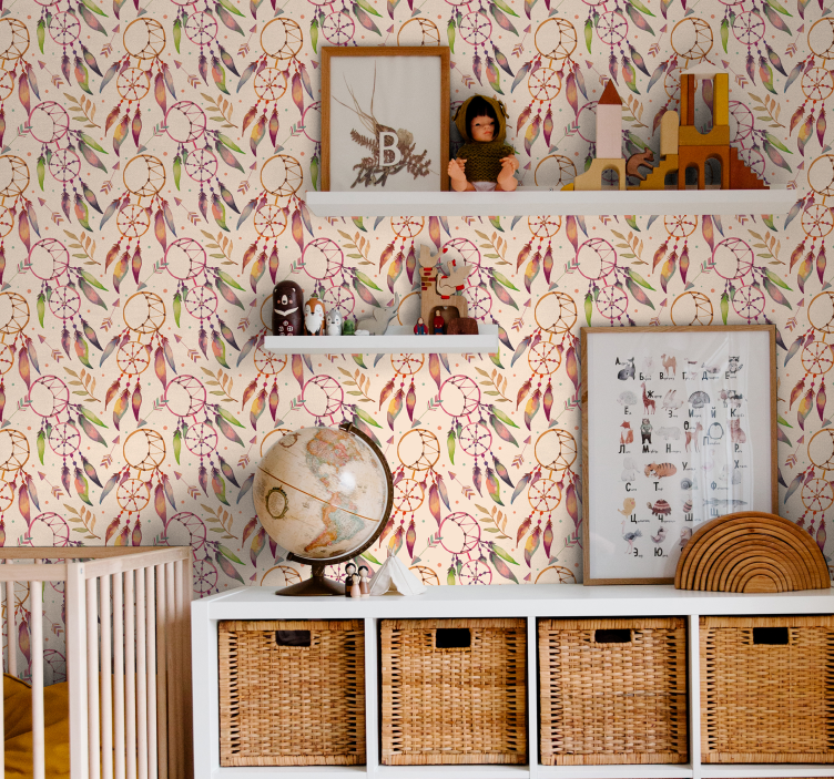 Tapeta dla dzieci kwiatowy wzór łapacza snów - TenStickers