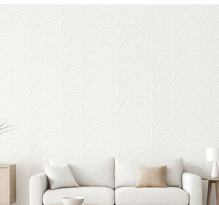 Tapeta do salonu 3d biała tekstura liści - TenStickers