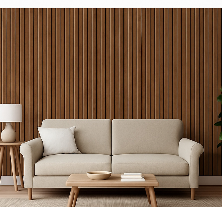 Tapeta do salonu ciemnobrązowe pionowe deski drewniane - TenStickers