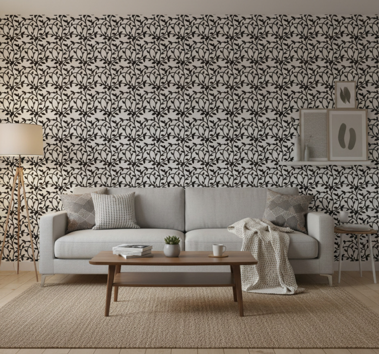 Tapeta do salonu czarnobiałe gałęzie - TenStickers