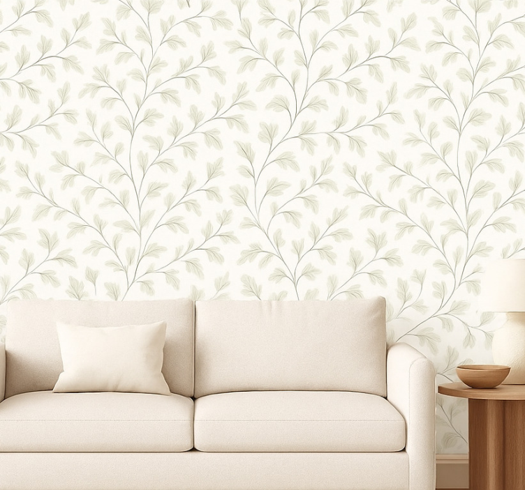 Tapeta do salonu delikatne liście - TenStickers