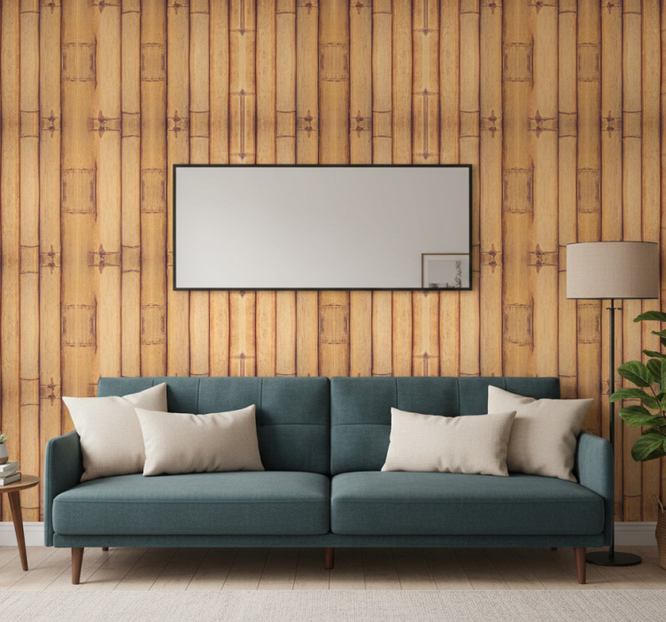 Tapeta do salonu efekt bambusowego drewna - TenStickers