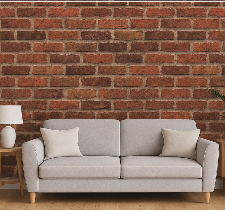 Tapeta do salonu efekt czerwonej cegły - TenStickers