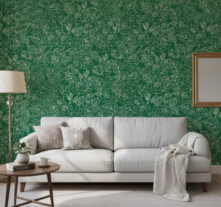 Tapeta do salonu elegancki układ roślinny - TenStickers