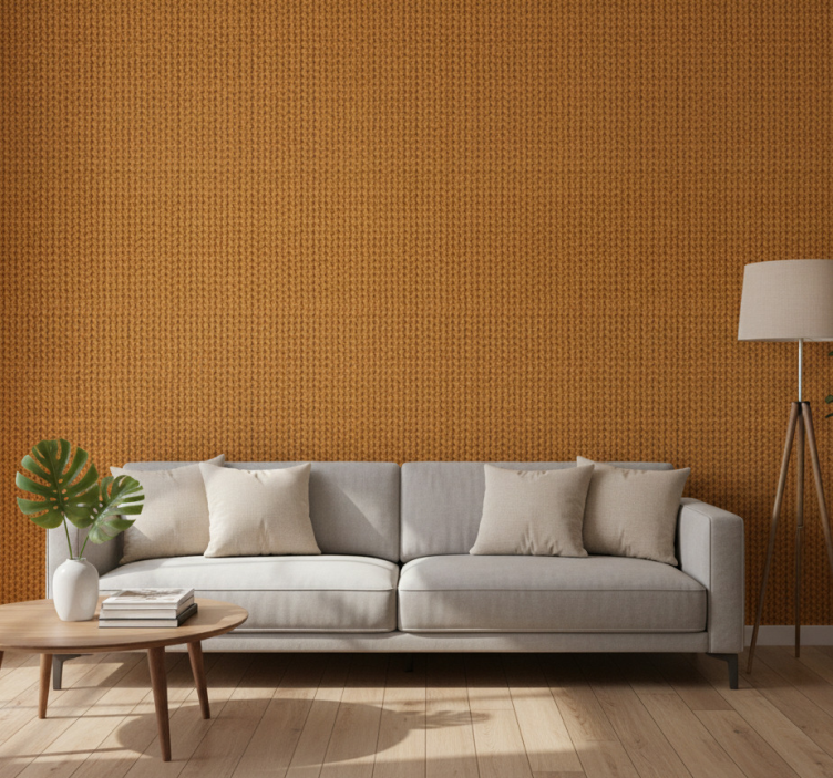 Tapeta do salonu imitacja naturalnych włókien pomarańczowa - TenStickers