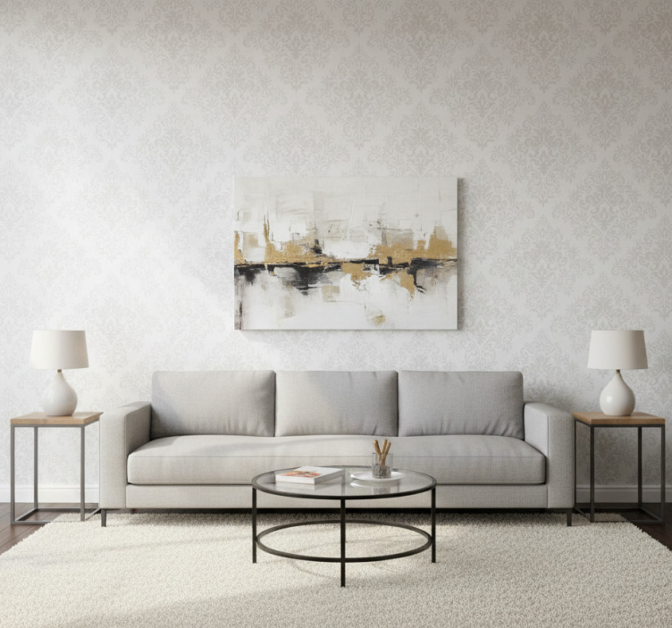 Tapeta do salonu klasyczny biały damask - TenStickers