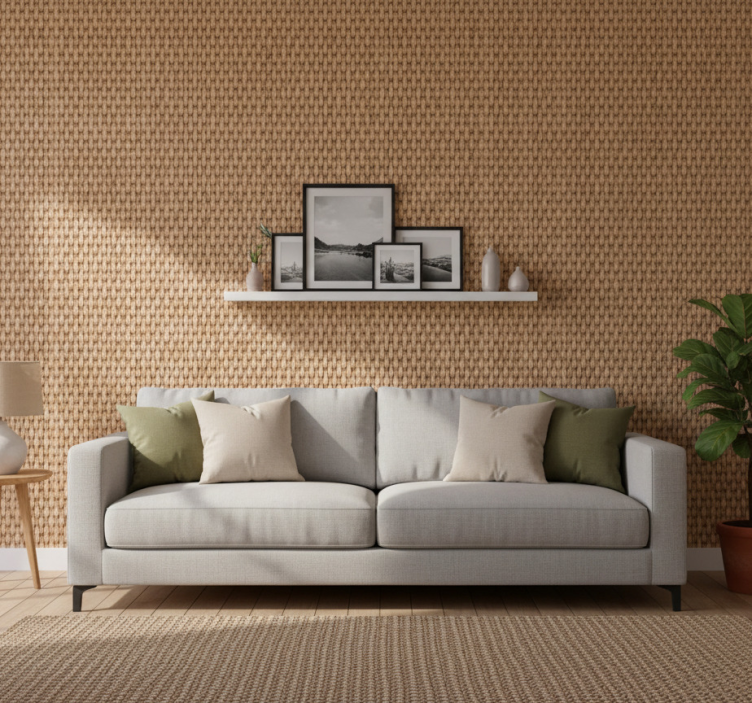 Tapeta do salonu klasyczny wzór imitacji włókien naturalnych - TenStickers