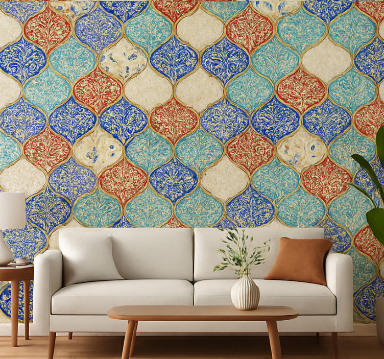 Tapeta do salonu kolorowy marokański wzór - TenStickers