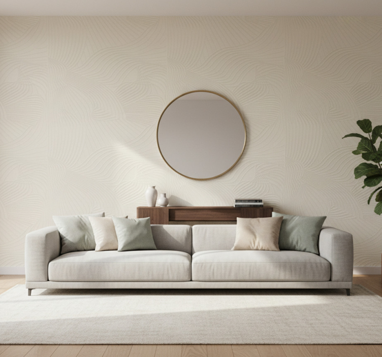 Tapeta do salonu kremowa falista struktura - TenStickers