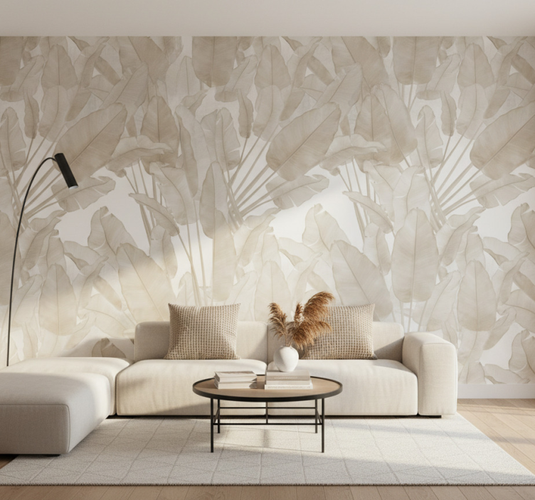 Tapeta do salonu liście bananowca w beżu - TenStickers