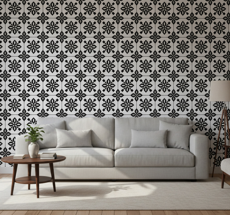 Tapeta do salonu mozaika czarno-biała - TenStickers