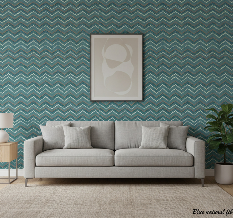 Tapeta do salonu niebieska imitacja naturalnych włókien - TenStickers