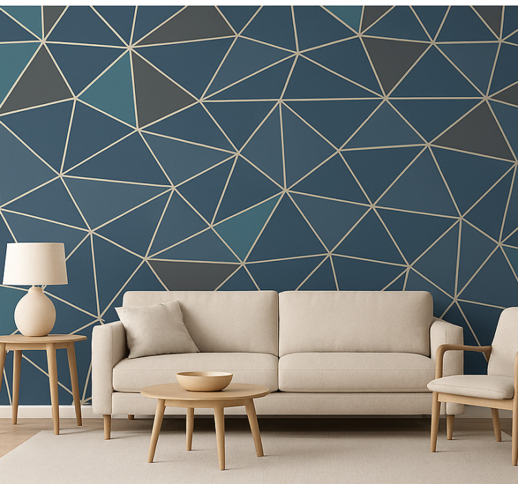 Tapeta do salonu niebieski nowoczesny wzór geometryczny - TenStickers