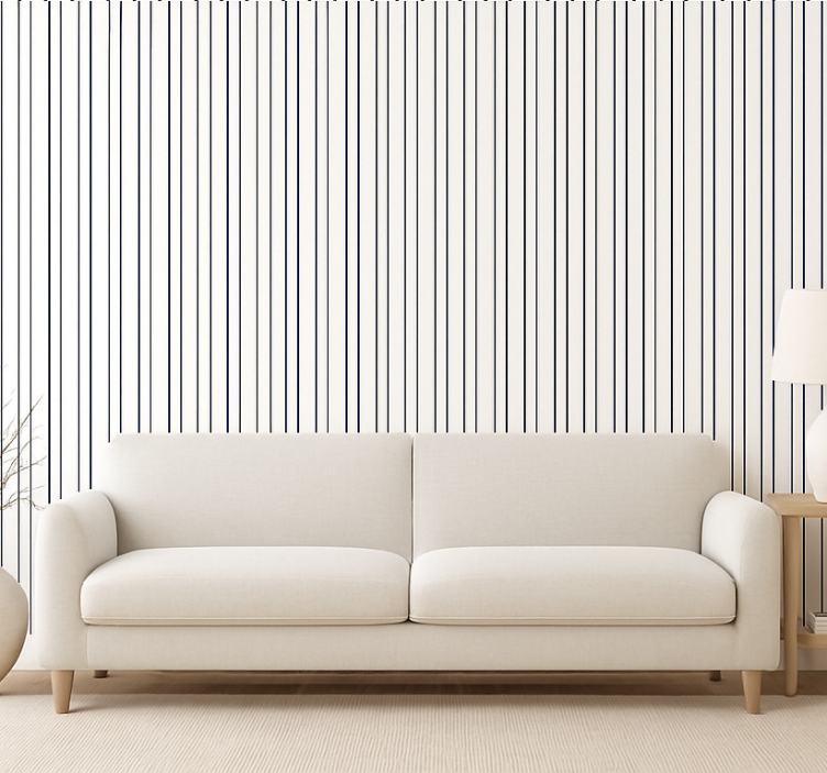 Tapeta do salonu niebieskie i białe cienkie paski - TenStickers