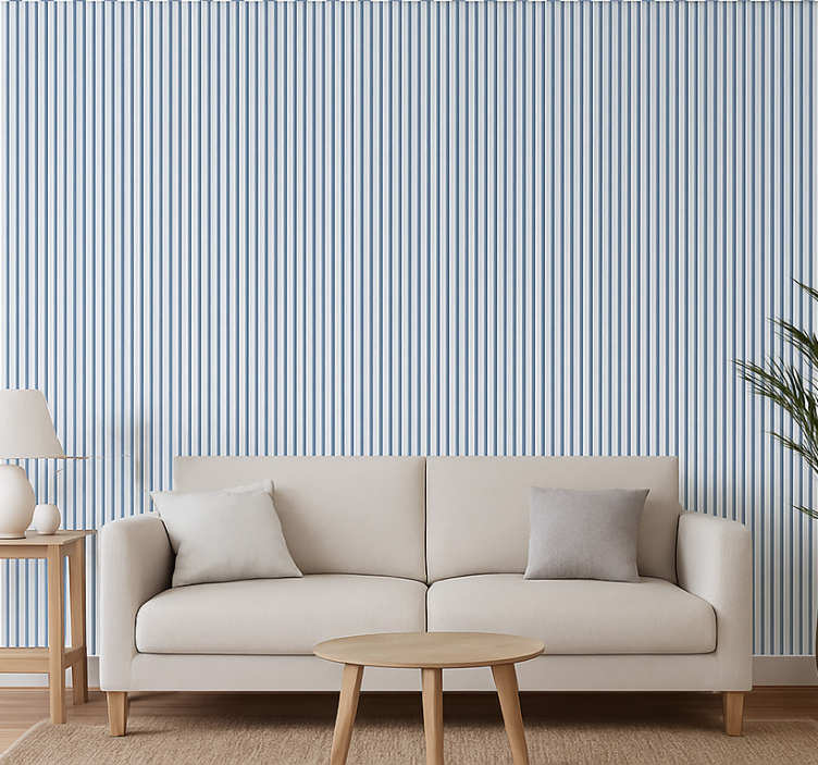 Tapeta do salonu niebieskie i białe paski w stripes - TenStickers