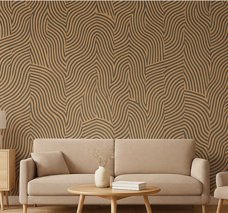 Tapeta do salonu nowoczesne czarne i pomarańczowe linie - TenStickers