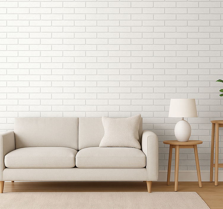 Tapeta do salonu prosta biała cegła - TenStickers