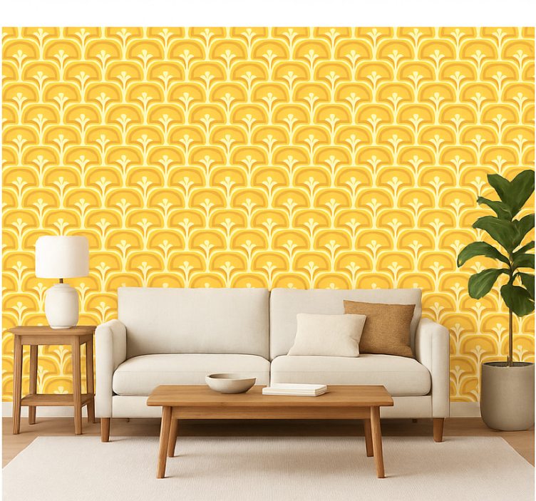 Tapeta do salonu retro Żółte figury z lat 70. - TenStickers