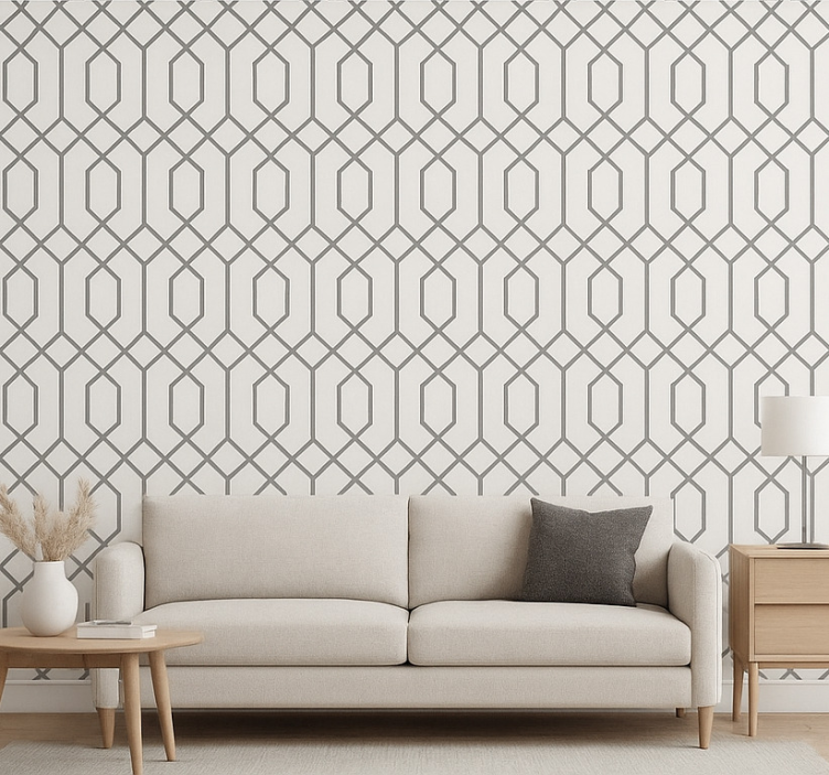 Tapeta do salonu szara geometria - TenStickers