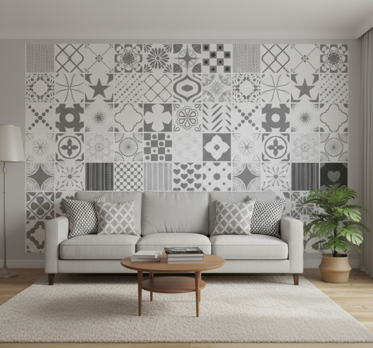 Tapeta do salonu tekstura w monochromatyczny wzór - TenStickers