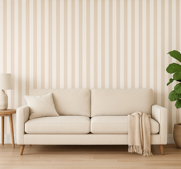 Tapeta do salonu w beżowe paski - TenStickers