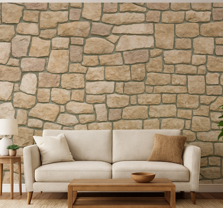 Tapeta do salonu w beżowy kamienny wzór - TenStickers