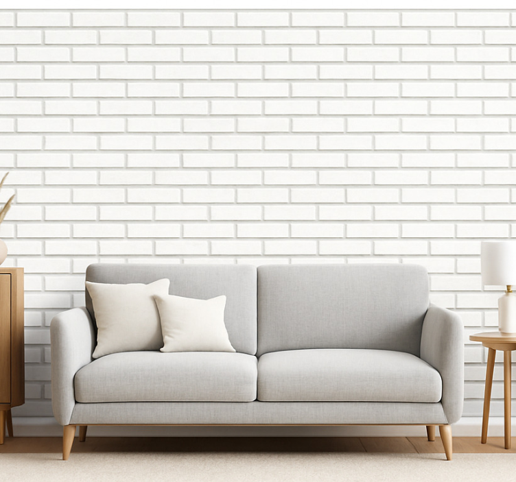 Tapeta do salonu w białą cegłę - TenStickers