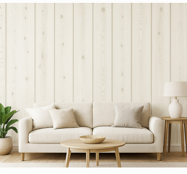 Tapeta do salonu w białym drewnie - TenStickers