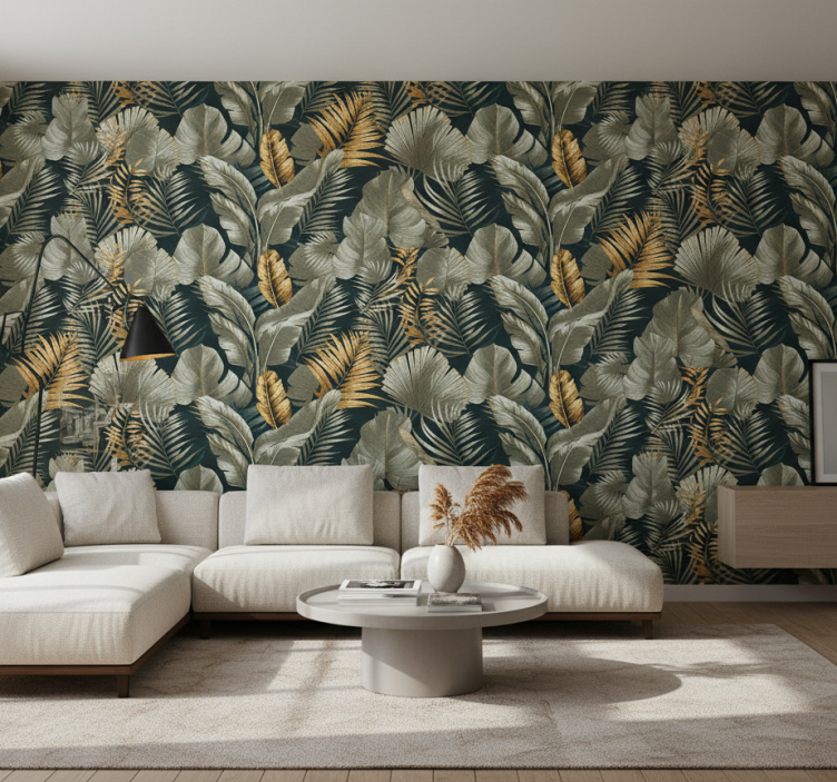 Tapeta do salonu w botaniczne i kwiatowe wzory - TenStickers