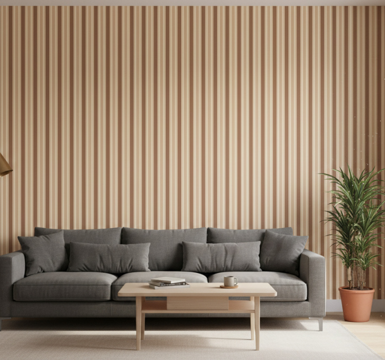 Tapeta do salonu w brązowe paski - TenStickers