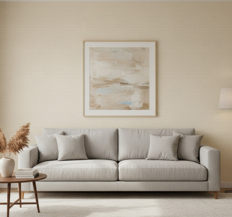 Tapeta do salonu w cienki beżowy wzór jutowy - TenStickers