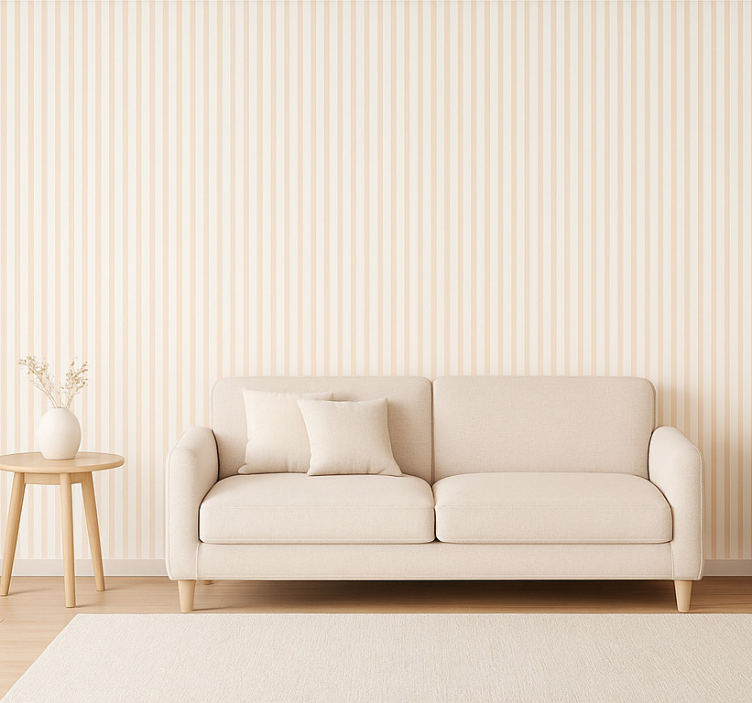 Tapeta do salonu w cienkie paski białe i beżowe - TenStickers