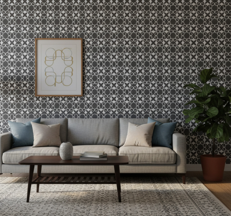 Tapeta do salonu w elegancki wzór - TenStickers