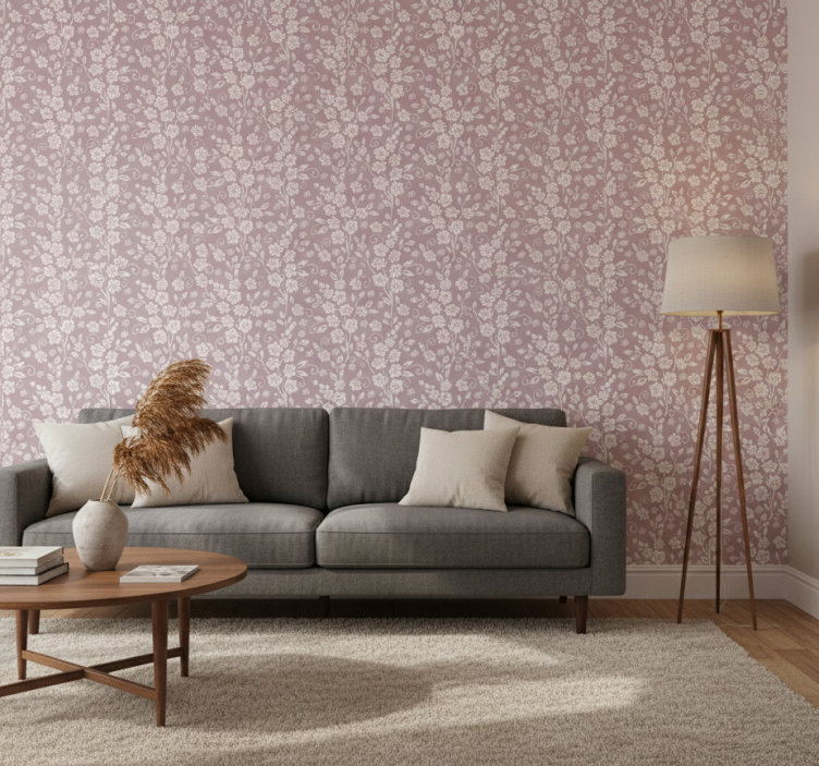 Tapeta do salonu w elegancki wzór kwiatów - TenStickers