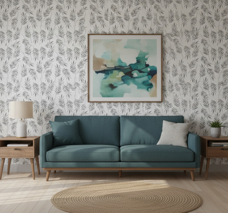 Tapeta do salonu w elegancki wzór liści - TenStickers