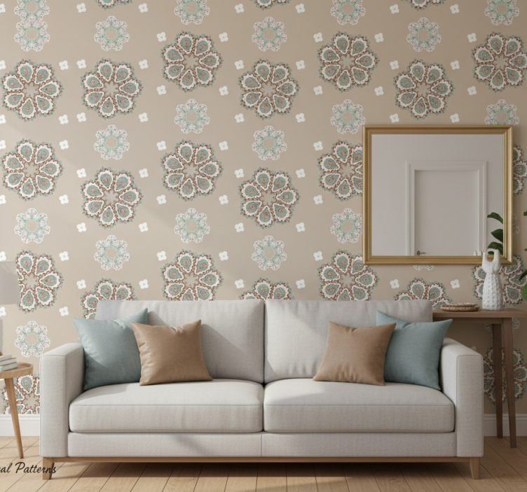 Tapeta do salonu w eleganckie kwiatowe wzory - TenStickers