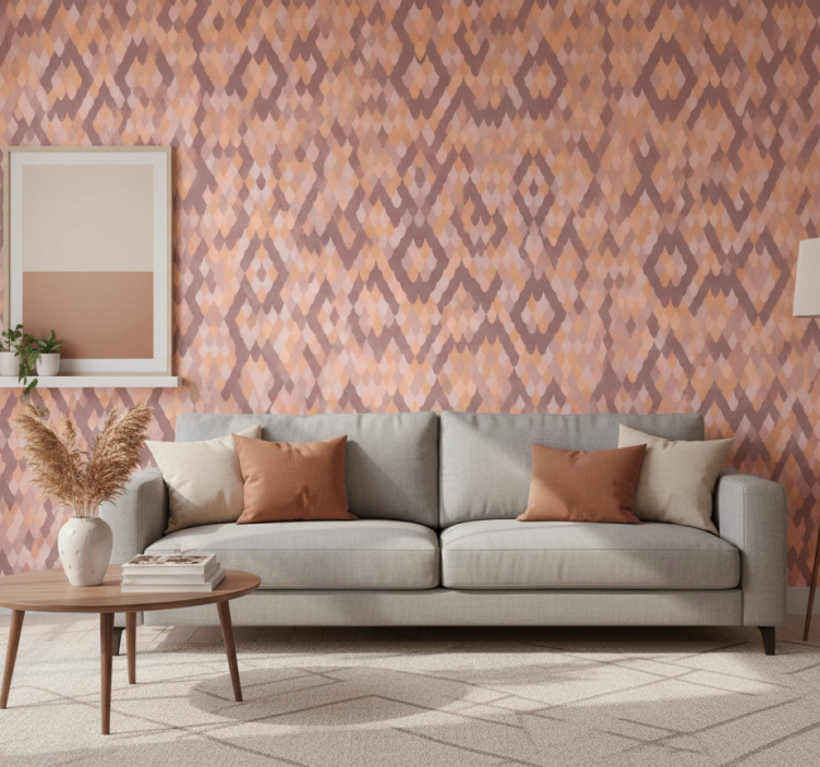 Tapeta do salonu w geometryczne wzory diamentowe - TenStickers