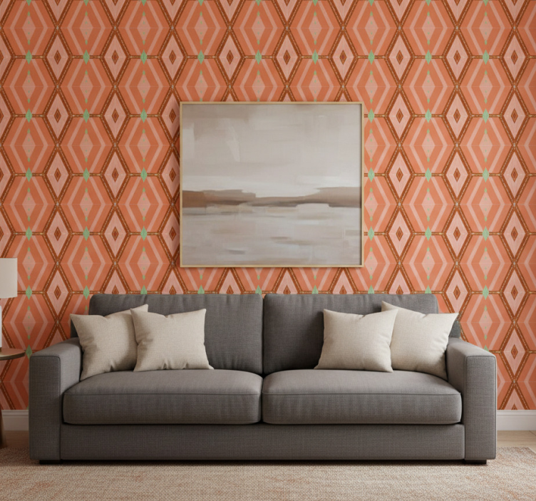 Tapeta do salonu w geometryczny wzór heksagonalny - TenStickers