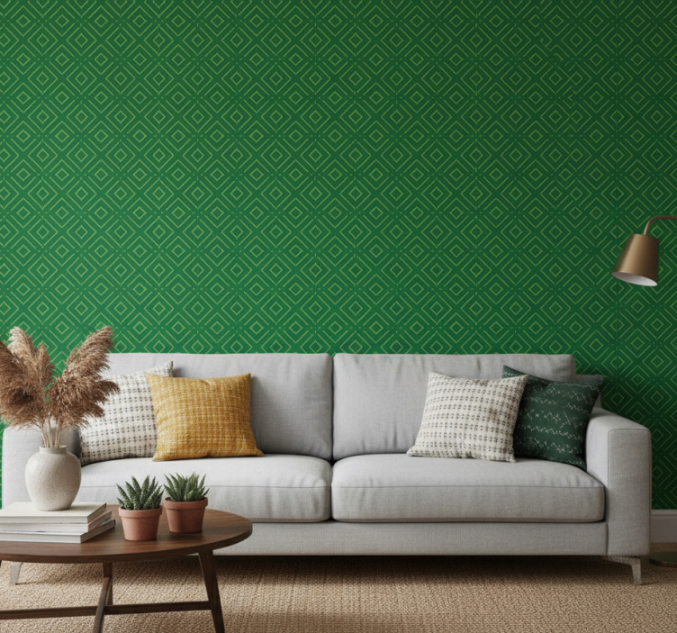 Tapeta do salonu w geometryczny zielony wzór - TenStickers